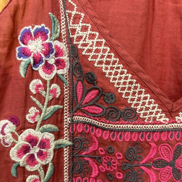 Johnny Was Workshop Ramie Linen Embroidered Spaghetti Strap Top Red Medium - Picture 4 of 10